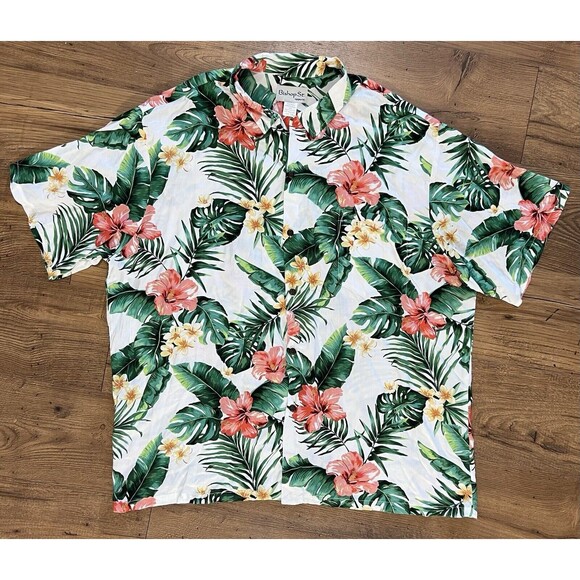 Bishop St. Apparel Hawaiian Shirt Mens 2XL Polo Floral Aloha Short Sleeve Rayon - Picture 1 of 10